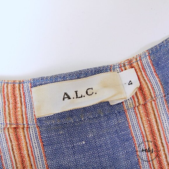 A.L.C. Striped V Neck Short Sleeve Linen Blend Long Tunic - Picture 9 of 9